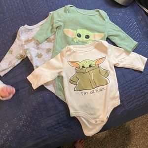 Baby Boys' 3pk Star Wars Baby Yoda Long Sleeve Bodysuit - Newborn